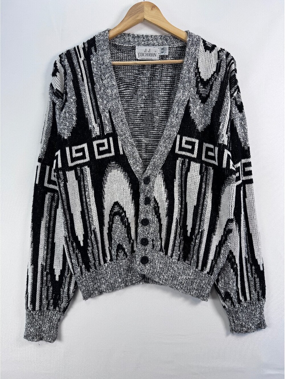 Vintage 90s Abstract Geometric Art To Wear Grandpa Cardigan Sweater Mens M
